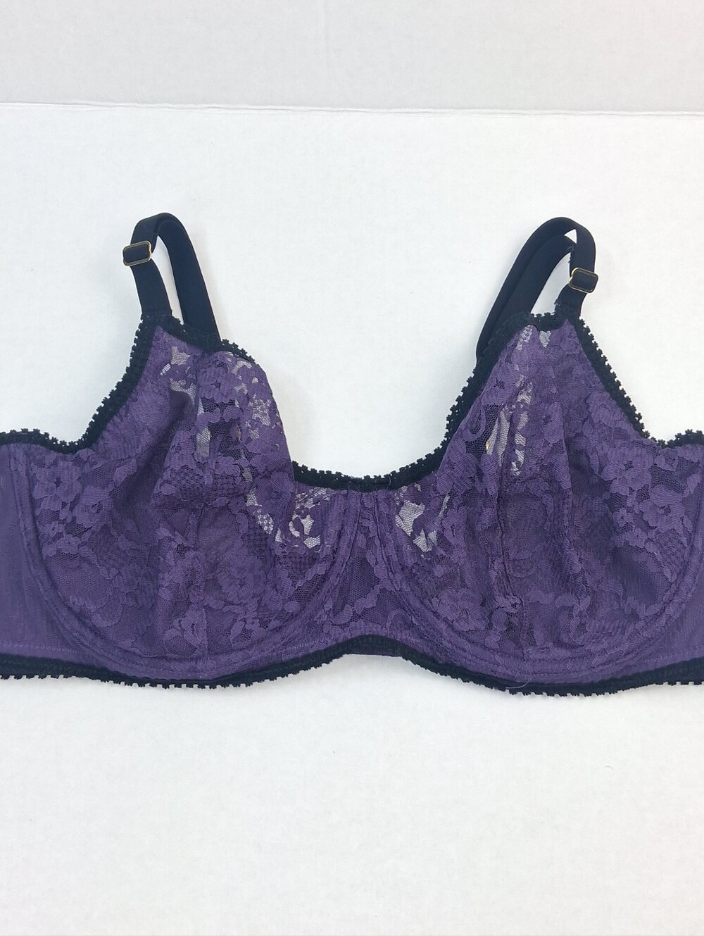 Natori Purple Lace Black Trim Underwire Unlined Bra 38DD
